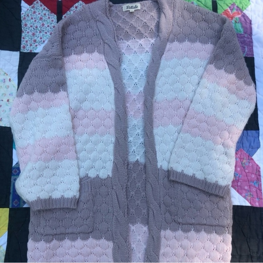 Size Medium Oversized Open Front Cardigan with Wide Sleeves. Brand is Listicle.